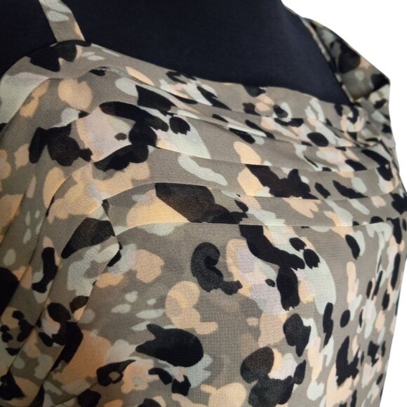 Cabi Size S Tank Top Camouflage Print Tiered Cold Shoulder Pleated Sheer 5360 - Picture 5 of 11